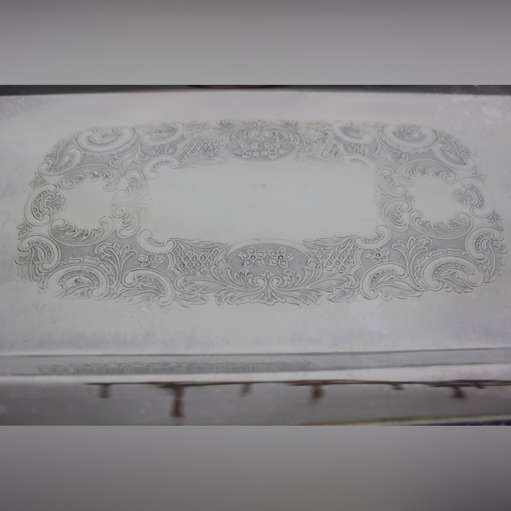 Small Silver Plated Footed Tray with Rope Edge Detail, Rectangle Rectangular - Picture 4 of 9